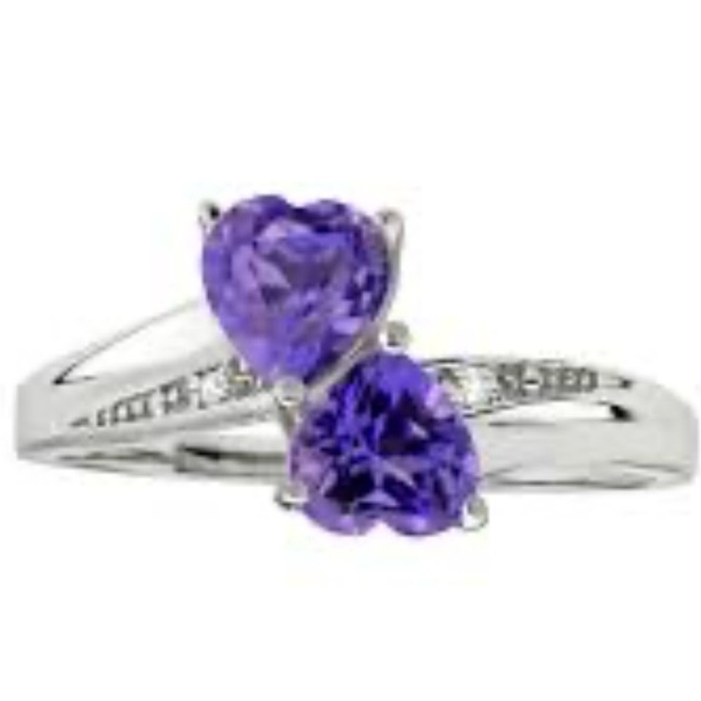 Amethyst and Diamond Accented Sterling Ring